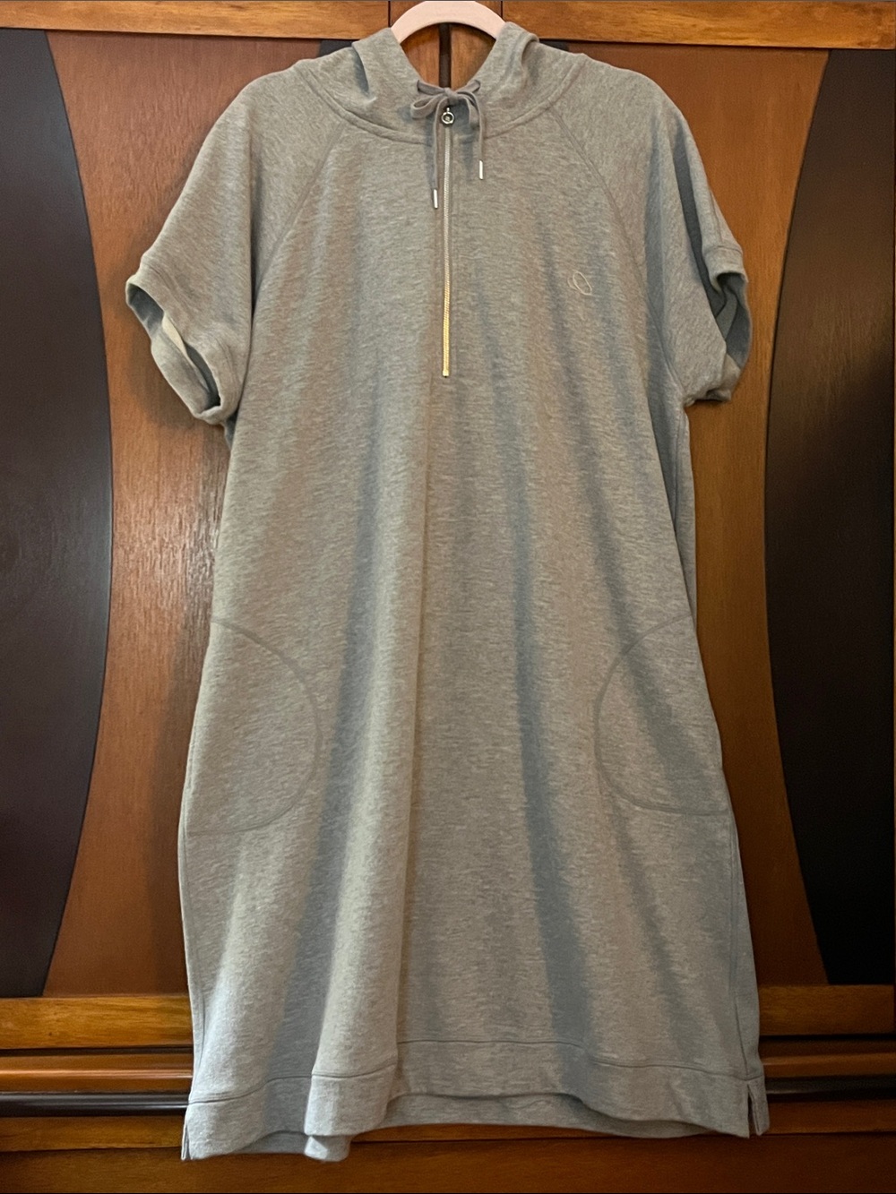 Unbranded Heather Grey French Terry Half-Zip Hooded Pullover Dress w/Pockets